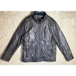 Calvin Klein Mens Brown Leather Like Outer Jacket Coat Large Polyester Filling